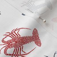 Spiny Lobster Navy and Red on White