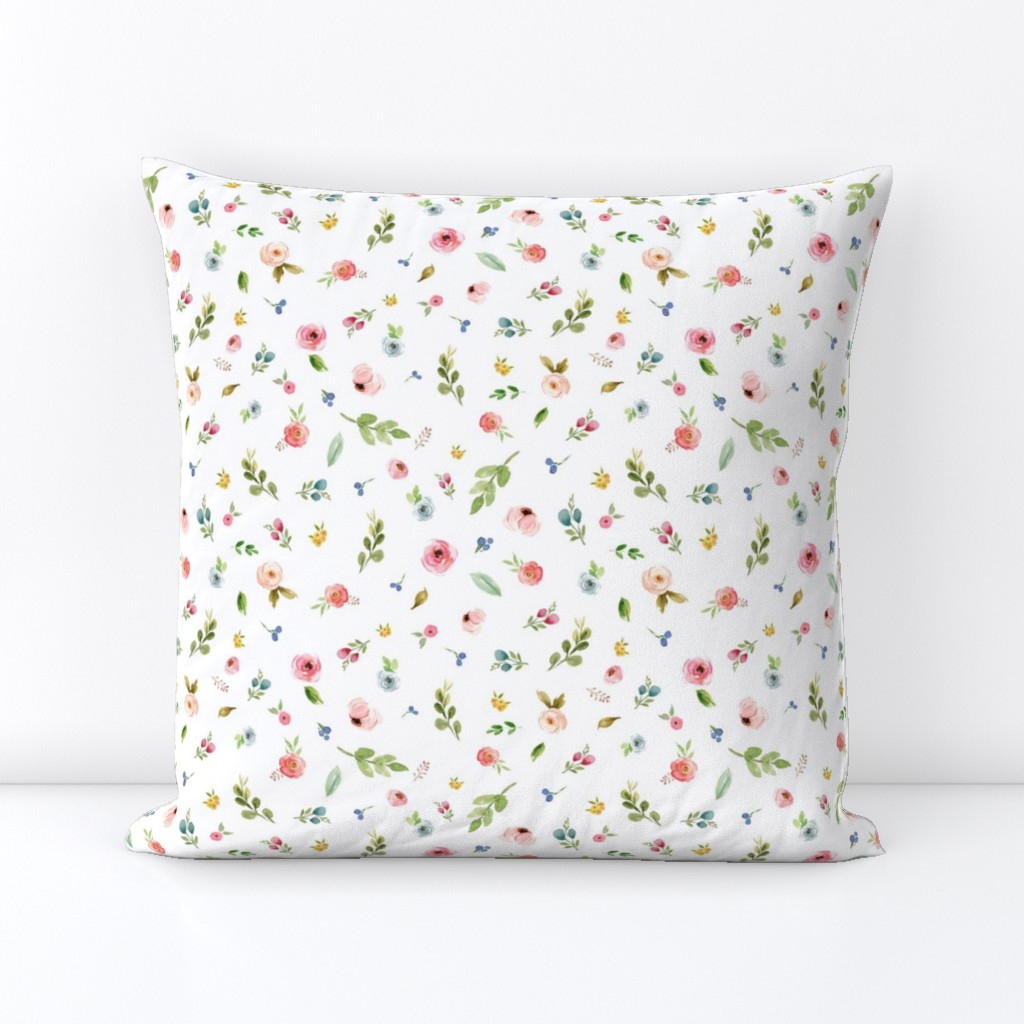 Woodland Flowers - Pink Peach Blush Blue Floral