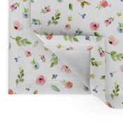 Woodland Flowers - Pink Peach Blush Blue Floral