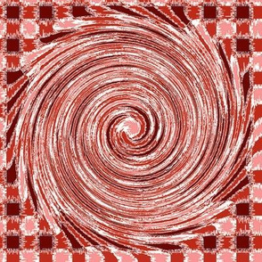 HCF15 - Large - Hurricane on a Checkered Field of Rusty Red and Coral