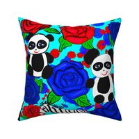 Black and White Animals on Red and Blue Roses