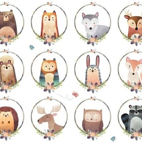 Woodland Critter Faces – Blush Baby Nursery Animals, Bear Wolf Fox Moose Owl Raccoon Hedgehog, GingerLous SMALL B