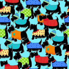 Scotties Whimsy Dogs Packed Turquoise