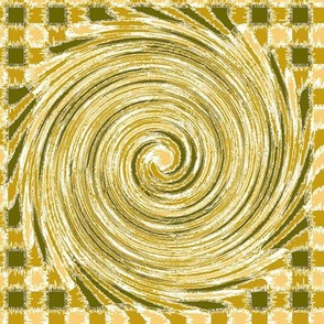 HCF13 - Large - Hurricane in Checkered Field of Olive and Gold
