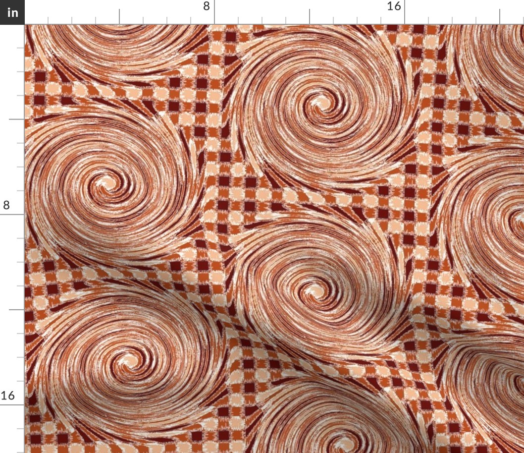 HCF18 - Large - Hurricane on a Checkered Field of Burnt Orange and Frosty Coral