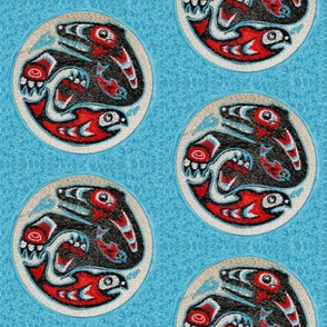 Native American Bear and Salmon on Turquiose