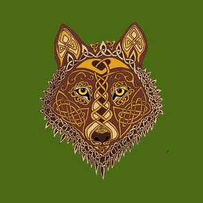 Celtic Wolf Face 1 on Green