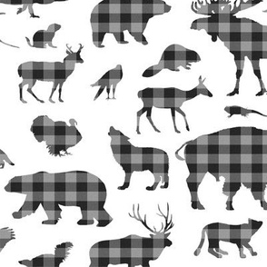 North American Animals in Grey Plaid // Large