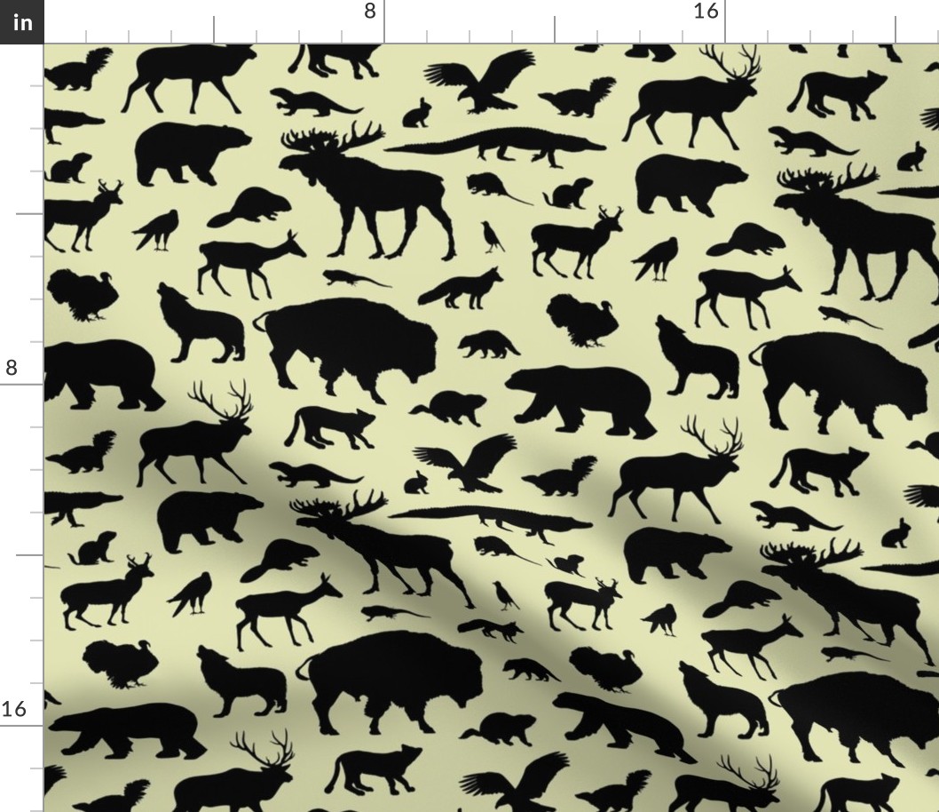 North American Animals on Pale Yellow // Large-size