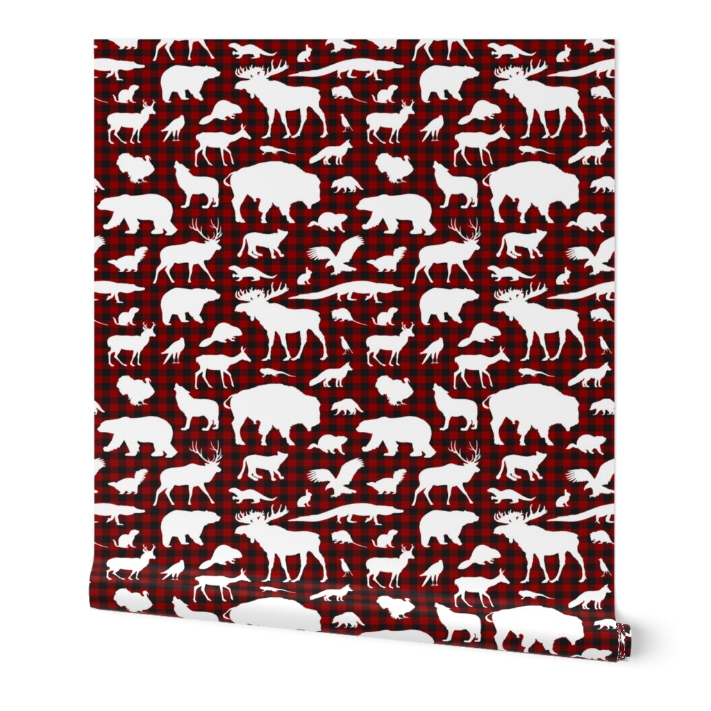 North American Animals on Buffalo Plaid // Large-size