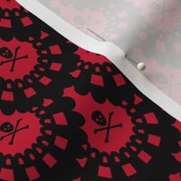 Black Skull and Crossbones Lace on Red