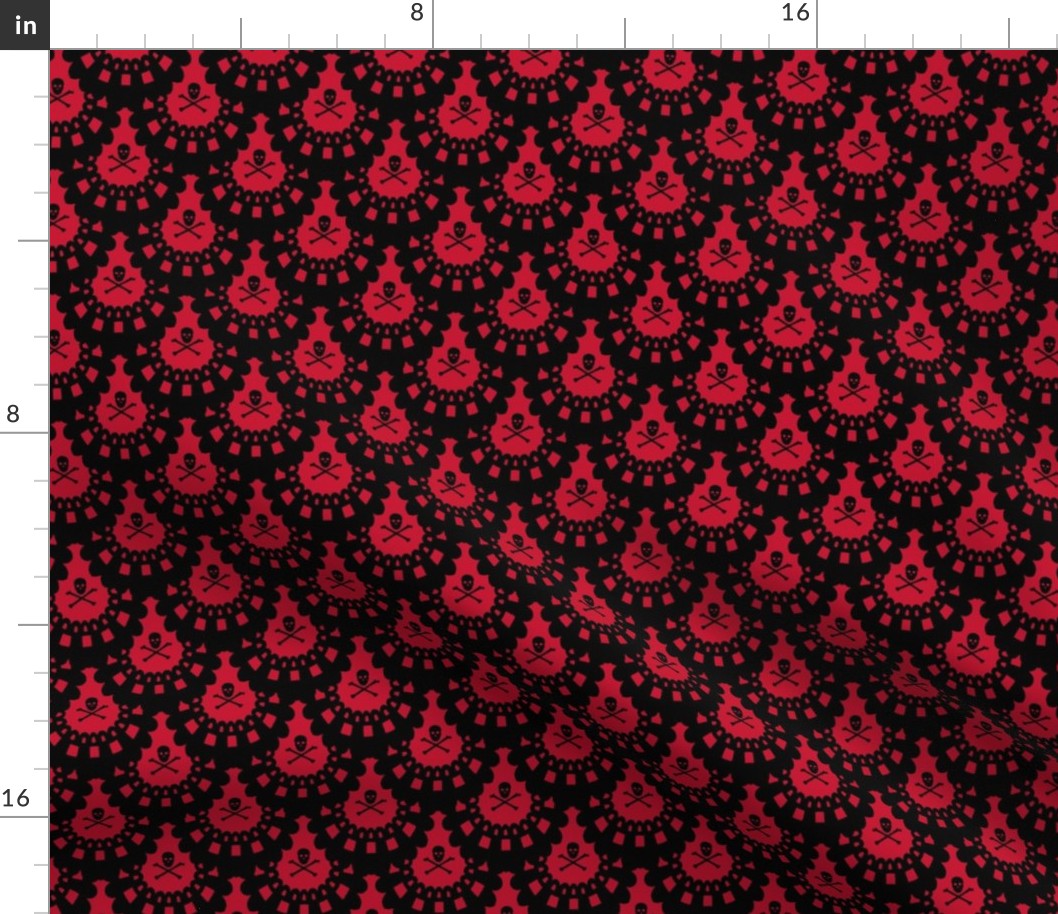 Black Skull and Crossbones Lace on Red