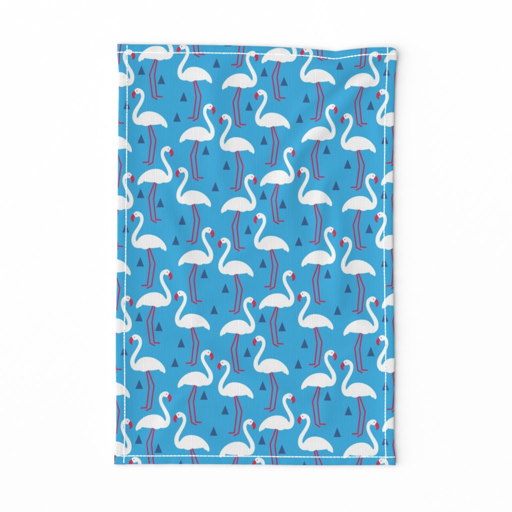 red white and blue flamingos