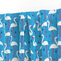 red white and blue flamingos