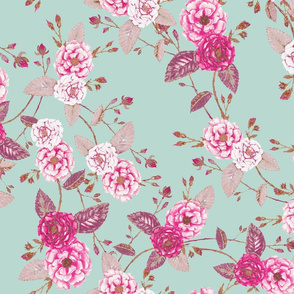 Briar Rose, Chinoserie Vintage Boho Pink & Turquoise
