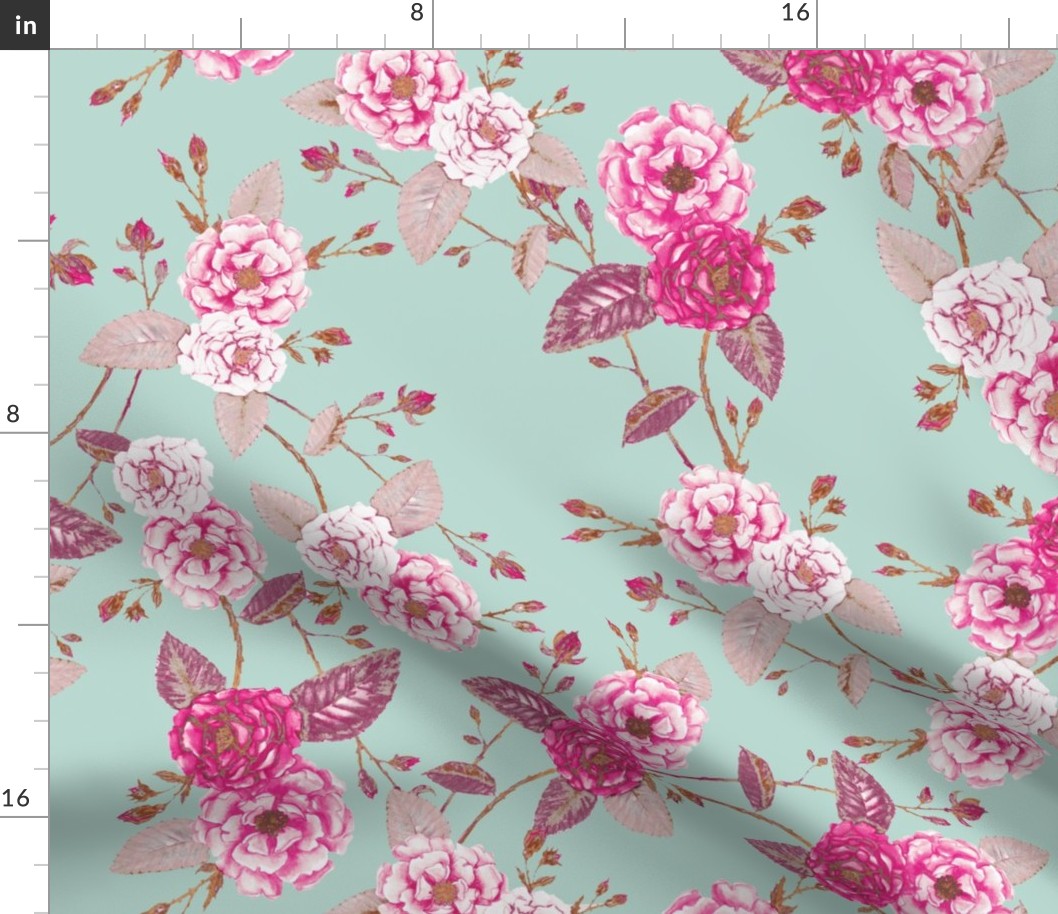 Briar Rose, Chinoserie Vintage Boho Pink & Turquoise