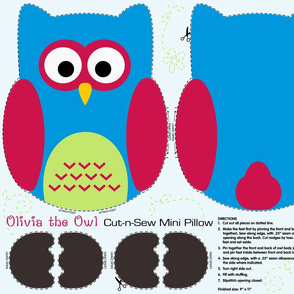 Olivia the Owl Cut and Sew Pillow Blue