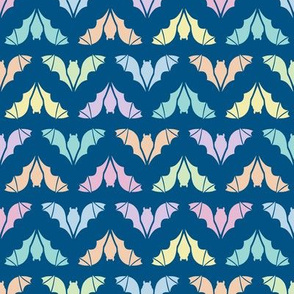 Colorful Flying Bats on Blue