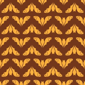 Flying Bats Orange on Brown