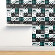 baby bear woodland patchwork fabric - dark teal, black, grey C18BS