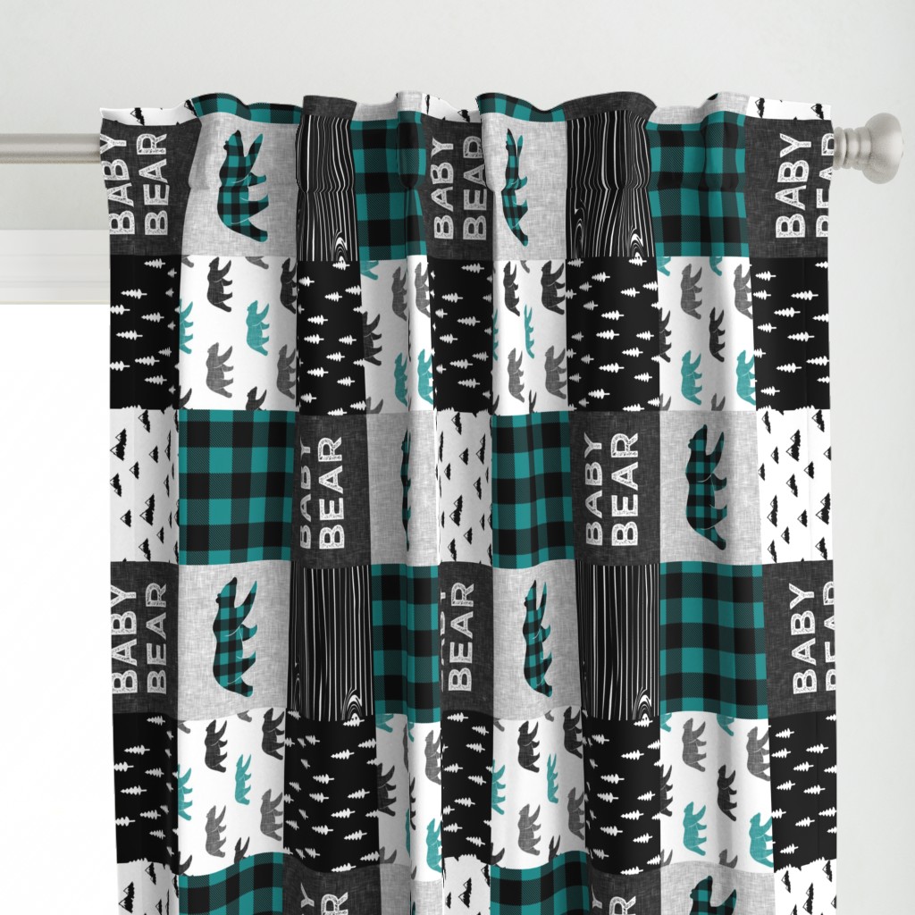 baby bear woodland patchwork fabric - dark teal, black, grey (90) C18BS