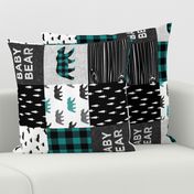 baby bear woodland patchwork fabric - dark teal, black, grey (90) C18BS