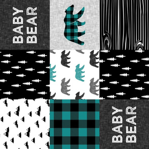 baby bear woodland patchwork fabric - dark teal, black, grey (90) C18BS