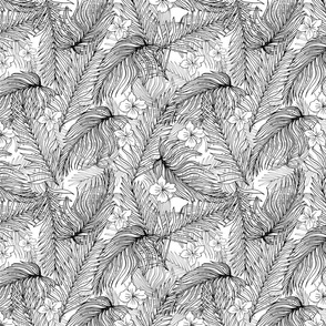 Black and white tropical pattern with palm leaves