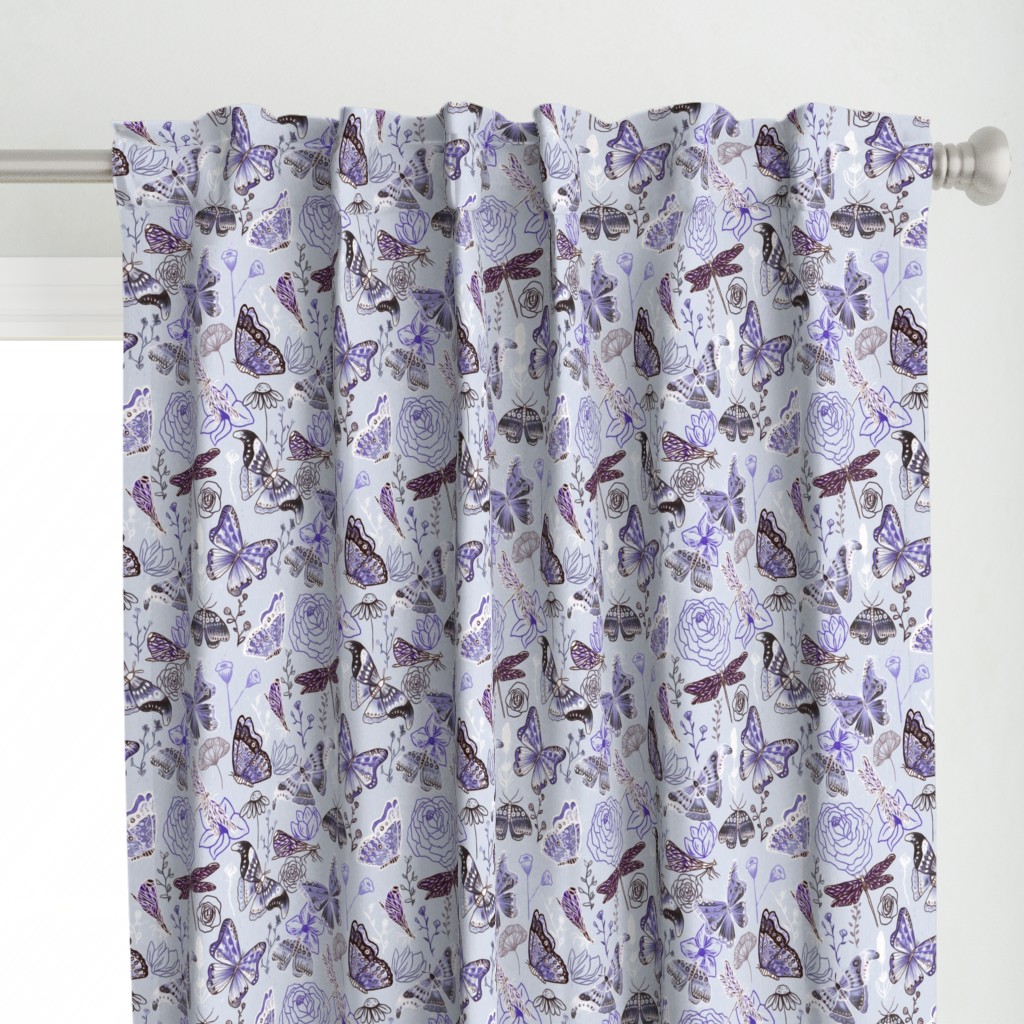 Dragonflies, Butterflies And Moths In Baby Blue,  Purple Amethyst And Grey - Big