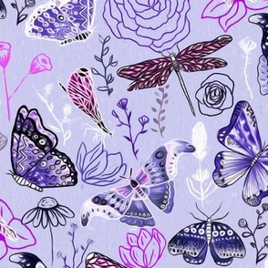 Dragonflies, Butterflies And Moths In Lilac, Magenta And Blue  - Big