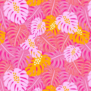 Monstera Leaves - bright pink