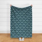 Delicious Damask- Spoonflower Green on Navy Blue