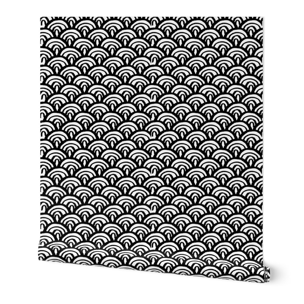 Little rainbow mermaid geometric abstract scallop scale monochrome black and white