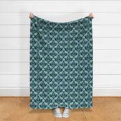 Delicious Damask-  Navy Blue on Spoonflower Green
