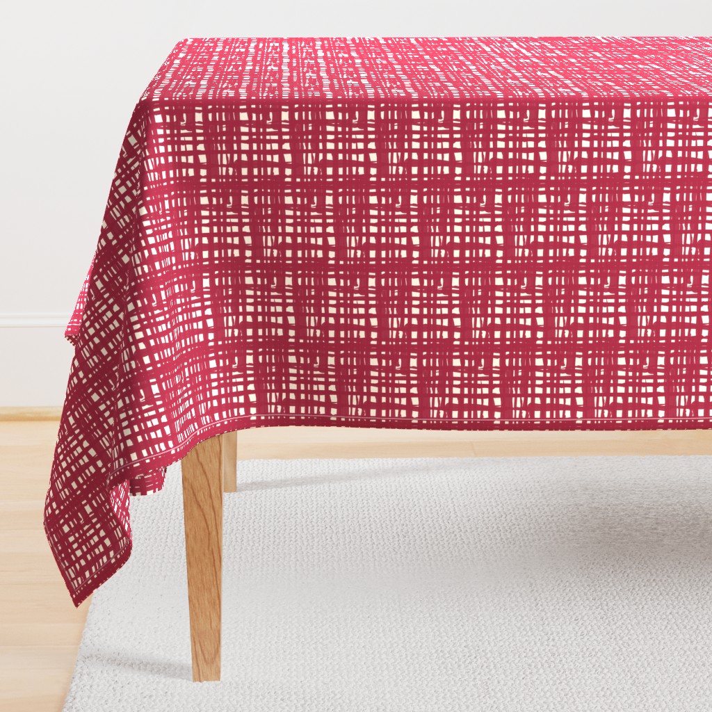 17-08AK Red Garnet Plaid on Cream Textured Solid  Large Scale Jumbo _ Miss Chiff Designs