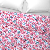 Vivid Pink Blue Modern Watercolor Floral 