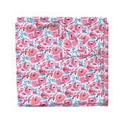 Vivid Pink Blue Modern Watercolor Floral 