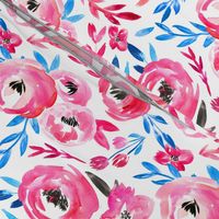 Vivid Pink Blue Modern Watercolor Floral 