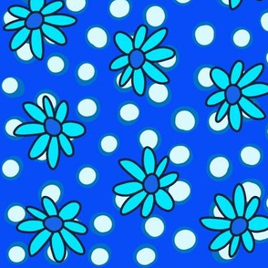Brighter Blue Daisies and Dots