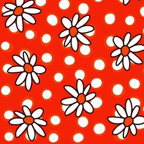 Daisies and Dots: Red and White Background