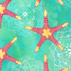 Watercolor Starfish Mandalas ~ Aquamarine Pink