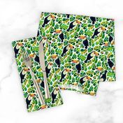 watercolor toucans with monstera leaves - small