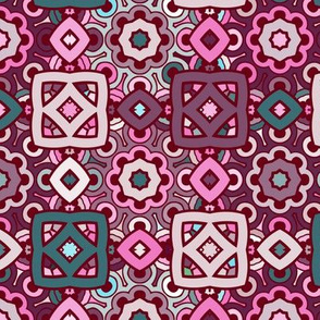 boho ethnic pattern in pink and turquoise colors