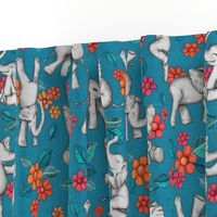 Playful Baby Elephants - blue, large version