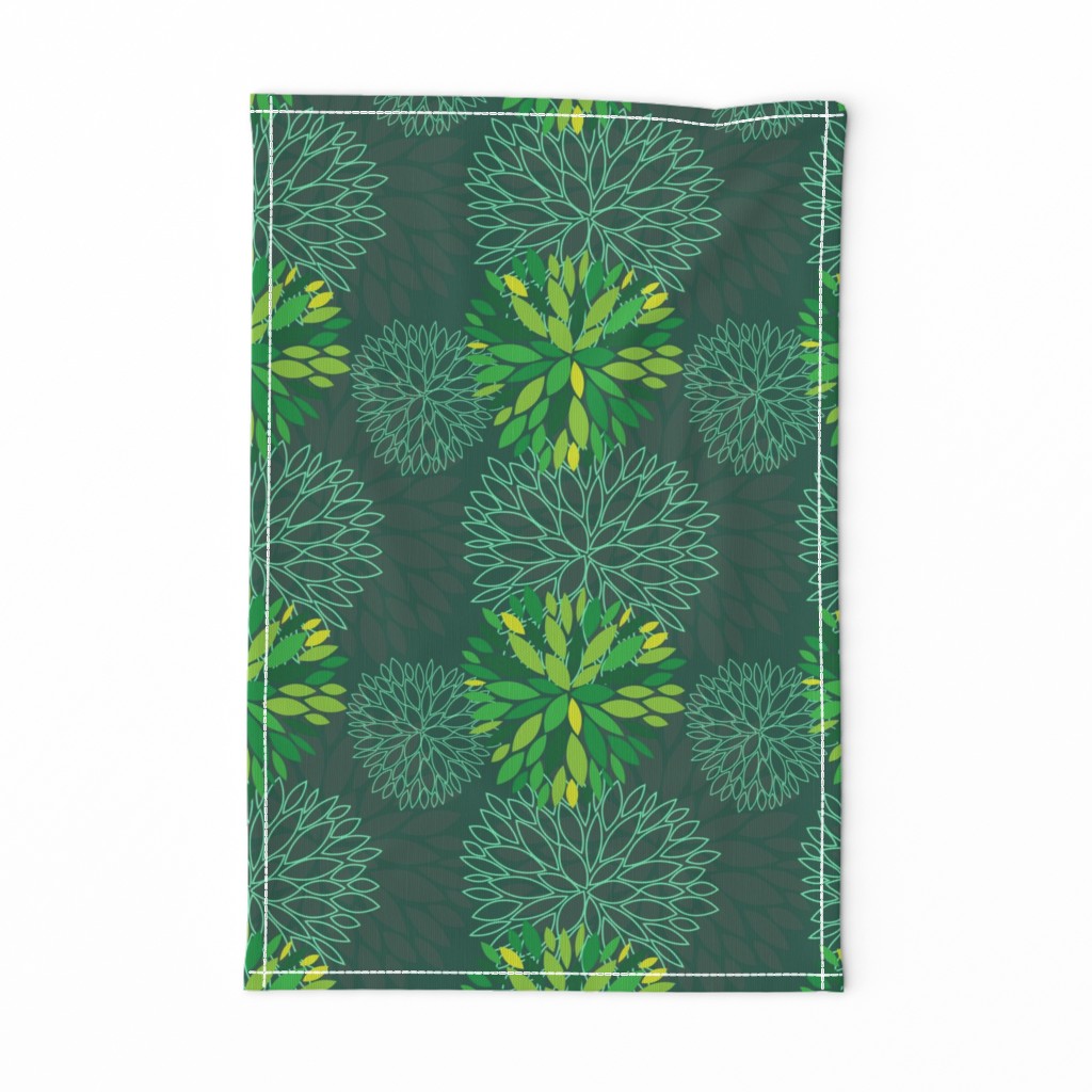 Green Spring Flowers Pattern - Abstract Peonies On Teal Blue Background