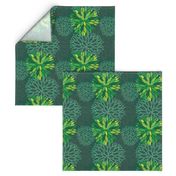 Green Spring Flowers Pattern - Abstract Peonies On Teal Blue Background