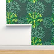 Green Spring Flowers Pattern - Abstract Peonies On Teal Blue Background