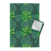 Green Spring Flowers Pattern - Abstract Peonies On Teal Blue Background