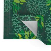 Green Spring Flowers Pattern - Abstract Peonies On Teal Blue Background