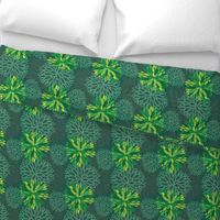 Green Spring Flowers Pattern - Abstract Peonies On Teal Blue Background
